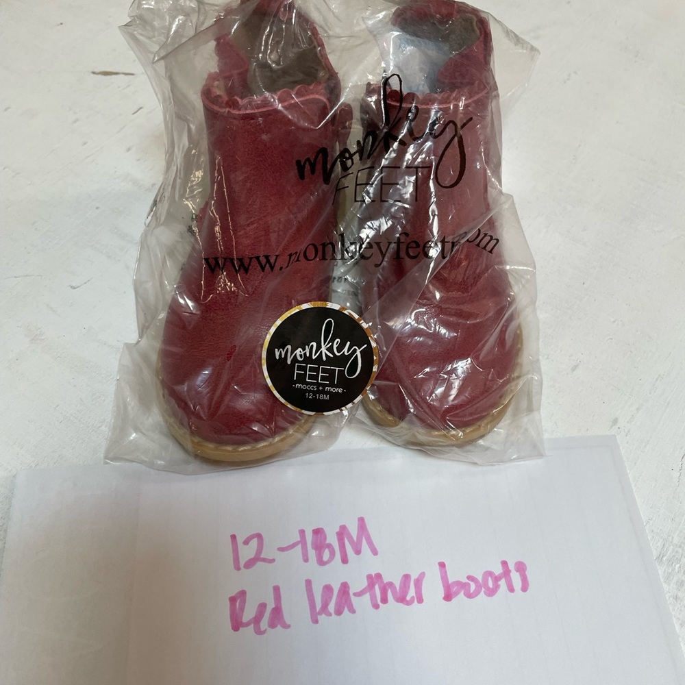 Monkey feet red leather boots